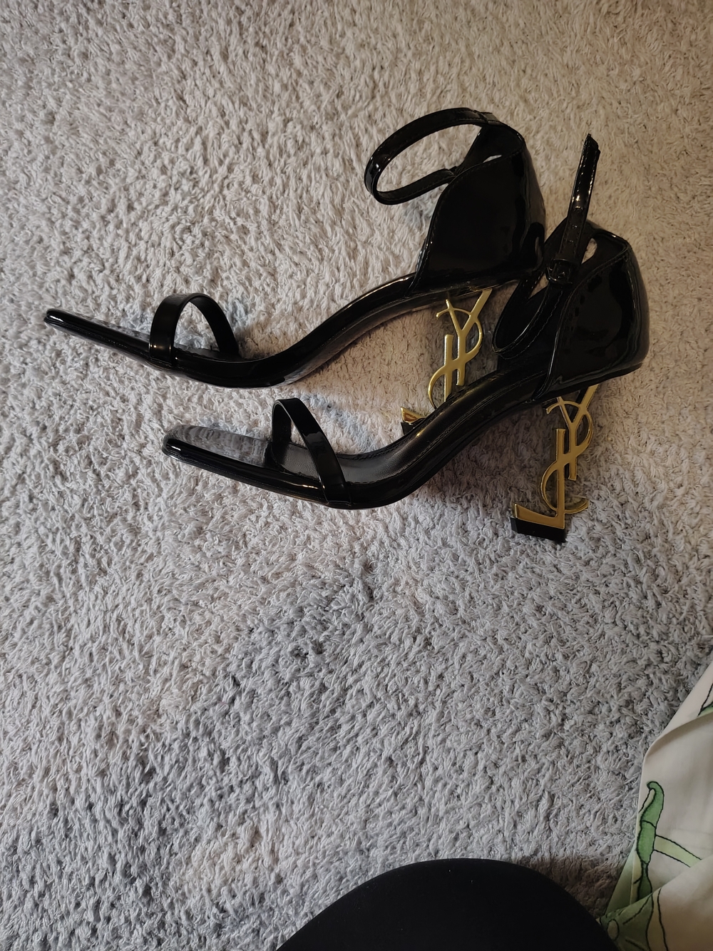 Saint Laurent Black Patent Opyum Logo Heel Sandals